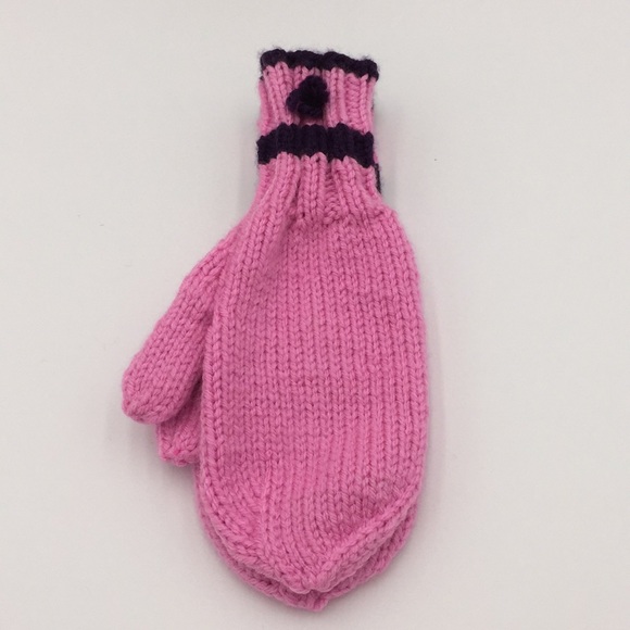 Hand Knit Girls Winter Hat + Pair of Mittens Pink Purple - Picture 8 of 13